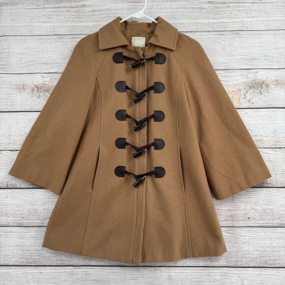 Elvenses Anthropologie Wool Toggle Button Overcoat Womens 0 Camel Brown - Picture 1 of 11